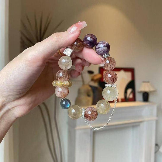 Moonivra® Cosmic Guardian Bracelet – Amethyst Phantom, Rutilated Quartz & Black Golden Super Seven