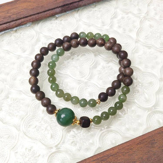 Moonivra® Tranquil Balance Bracelet – Jade & Agarwood Double Wrap